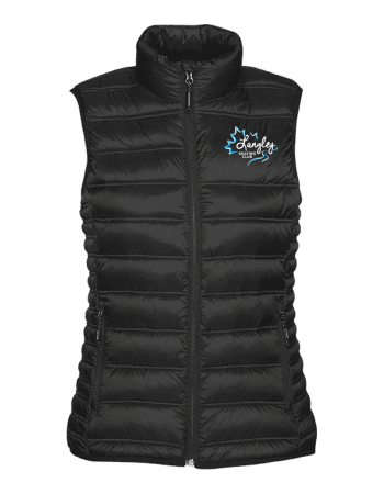 Langley Skating Club black puffer vest with embroidered logo